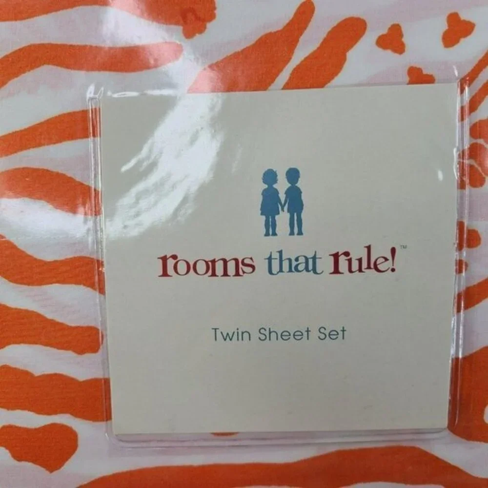 Rooms That Rule Orange Twin Sheet Set and Bedskirt Cotton Laurens Zebra Print Nw